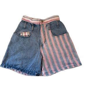 Vintage 90s Steel Jeans Colorblock Striped High Waisted Denim Shorts USA Sz 5